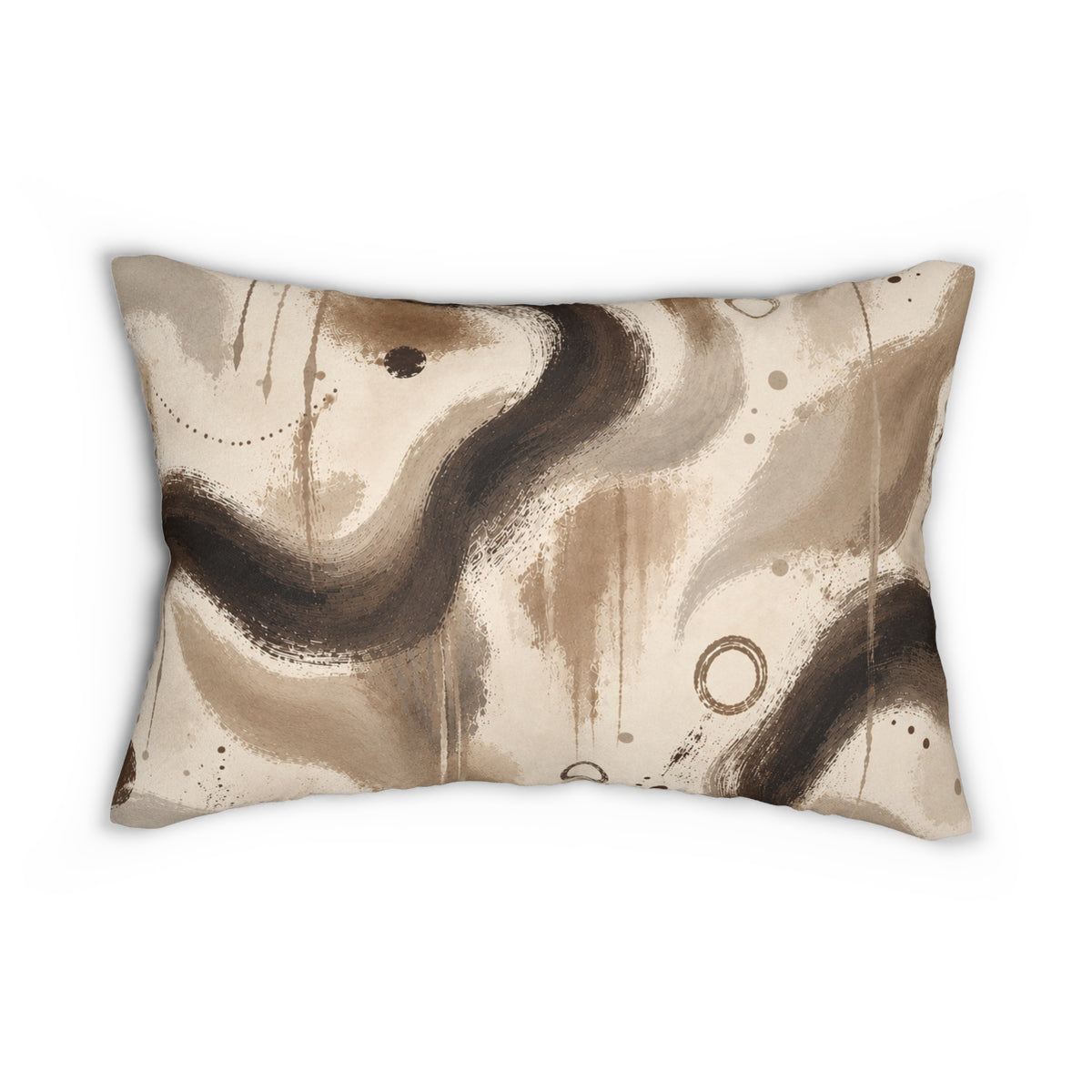 Abstract Earthtone Lumbar Pillow — Neutral Swirl Decorative Throw Pillow