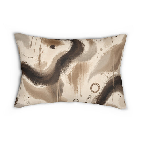 Abstract Earthtone Lumbar Pillow — Neutral Swirl Decorative Throw Pillow