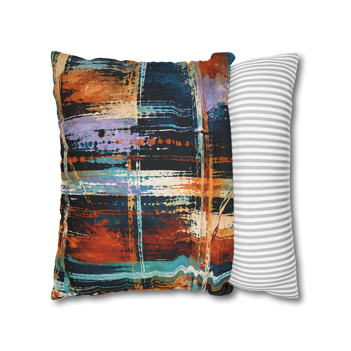 Abstract Teal & Orange Decorative Pillowcase — Modern Brushstroke Accent