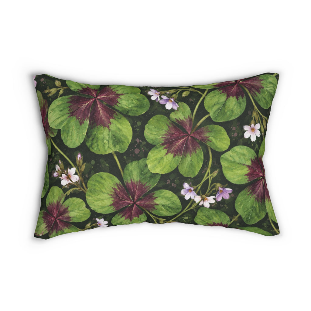 Clover Bloom Lumbar Pillow — Green & Burgundy Botanical Accent