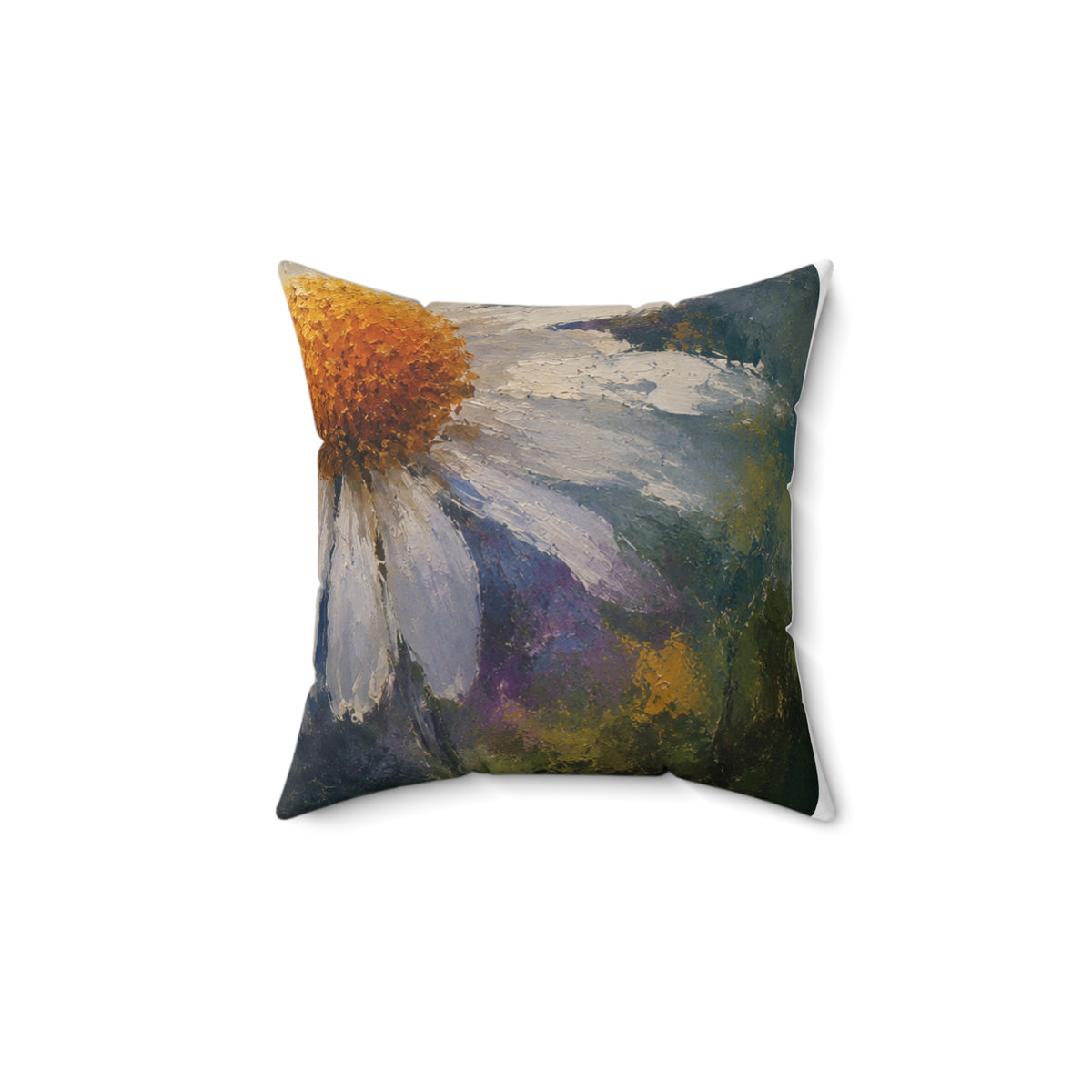 Daisy Oil-Paint Square Pillow — Floral Decorative Throw Cushion