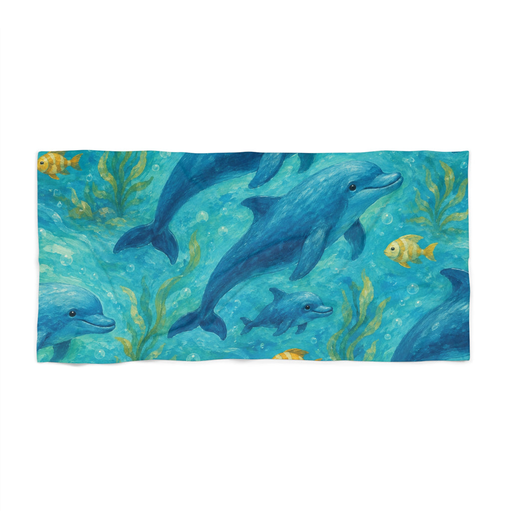 Dolphin Splash Beach Towel — Vibrant Ocean Swim Design