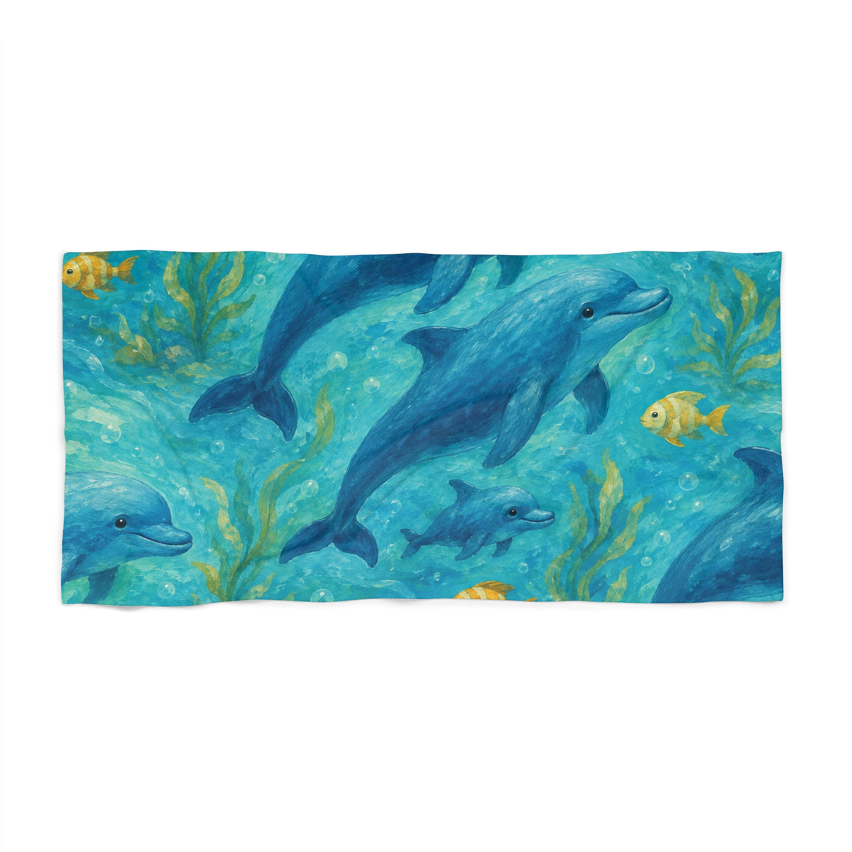 Dolphin Splash Beach Towel — Vibrant Ocean Swim Design