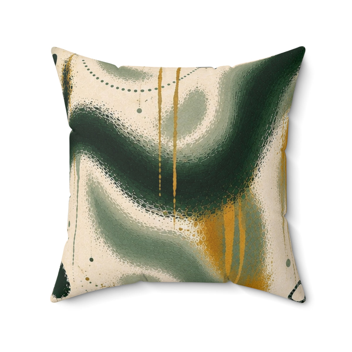 Abstract Green & Gold Throw Pillow — Modern Swirl Decorative Cushion