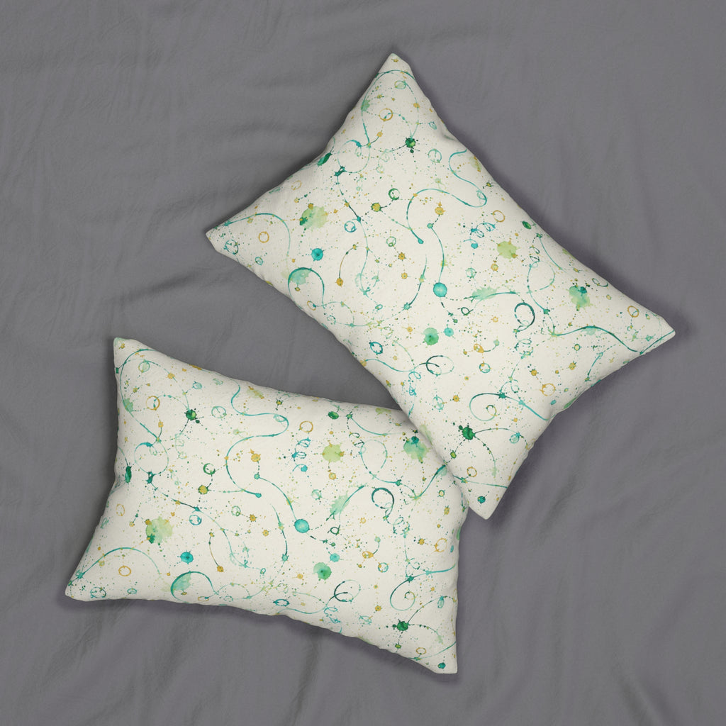 Abstract Teal Swirl Lumbar Pillow — Watercolor Splatter Decorative Cushion