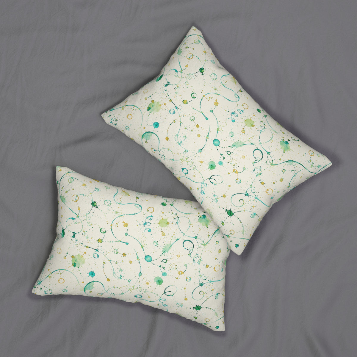 Abstract Teal Swirl Lumbar Pillow — Watercolor Splatter Decorative Cushion