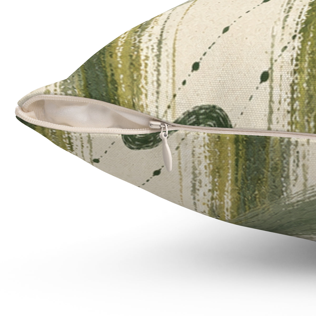 Abstract Olive Brushstroke Square Pillow - Modern Green Accent Cushion