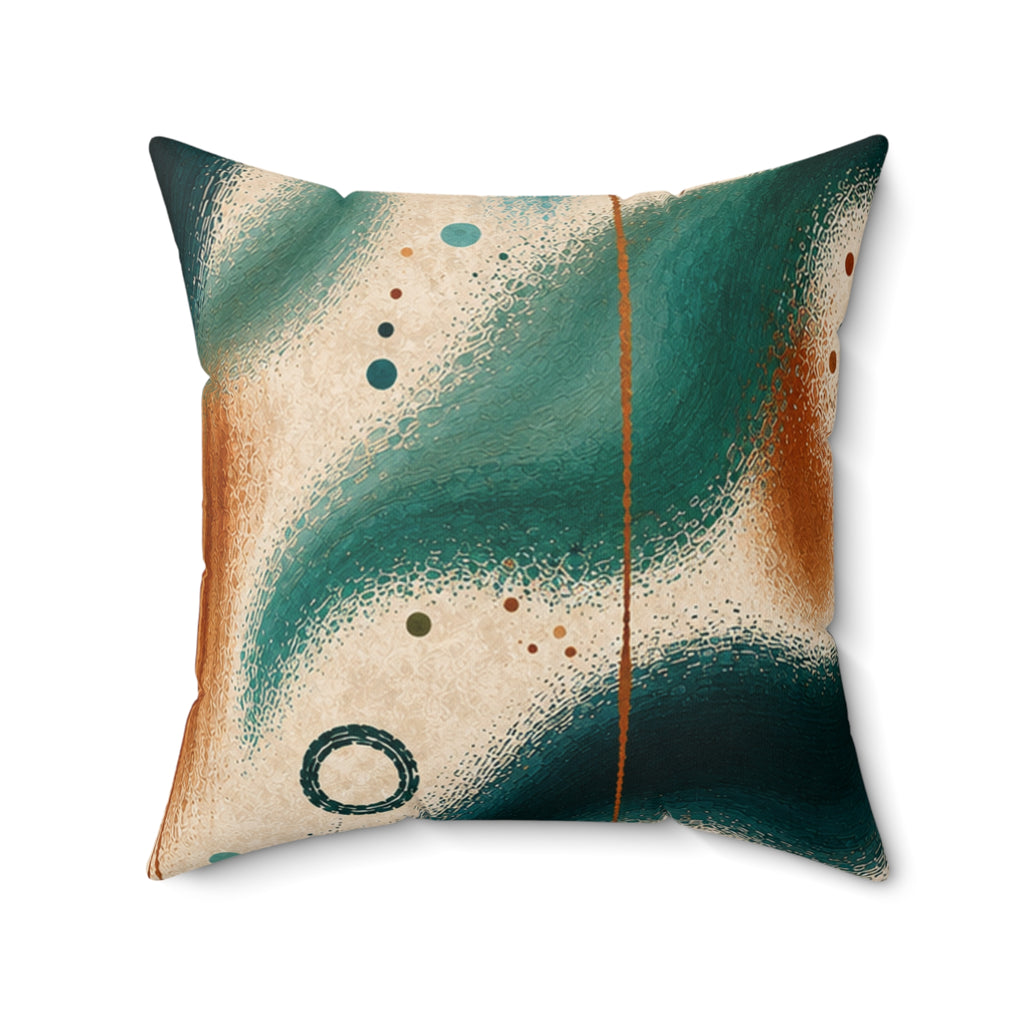 Abstract Teal & Rust Decorative Pillow - Modern Fluid Art Square Throw Pillow