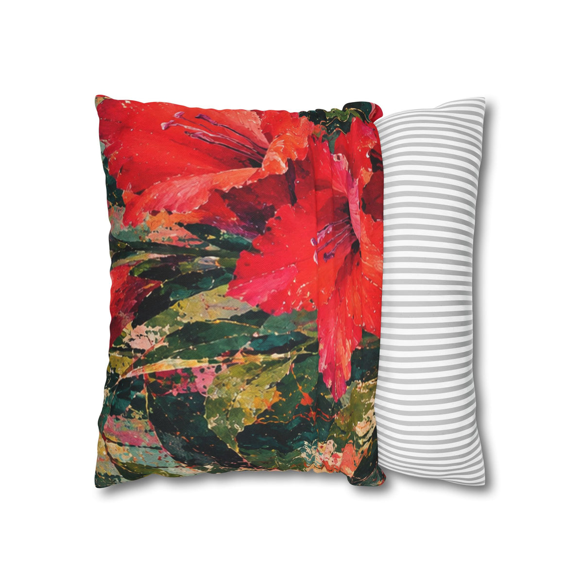 Cushion  covers soft botanical Red Floral Decorative Pillowcase - Vibrant Botanical Accent