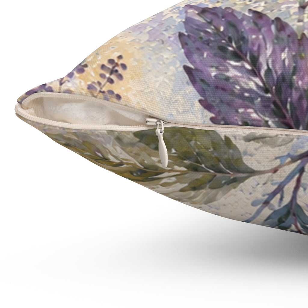 Botanical Watercolor Pillow — Blue & Purple Leaf Decorative Throw Pillow