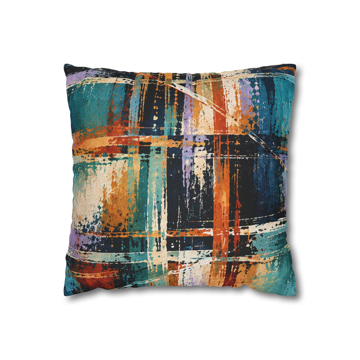 Abstract Teal & Orange Decorative Pillowcase — Modern Brushstroke Accent