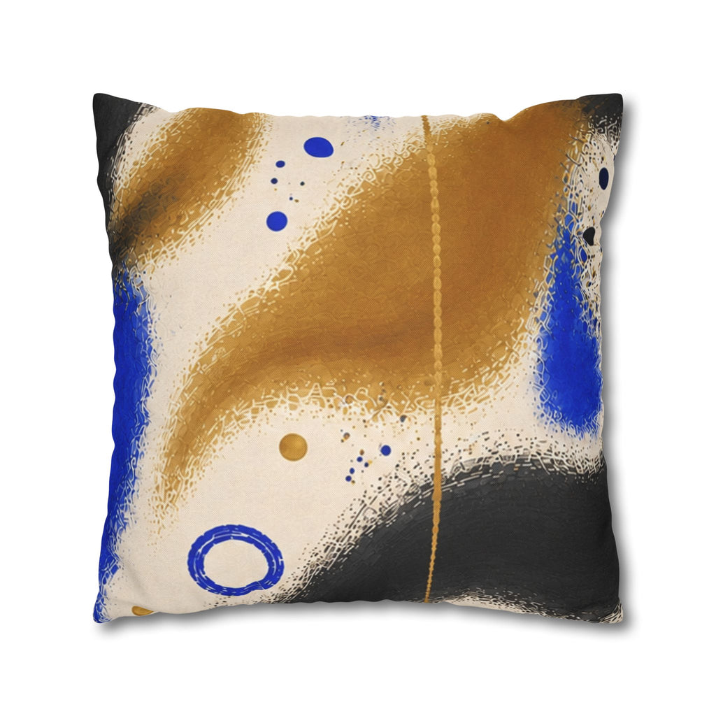Abstract Blue & Gold Art Pillow - Modern Square Decorative Throw Pillowcase
