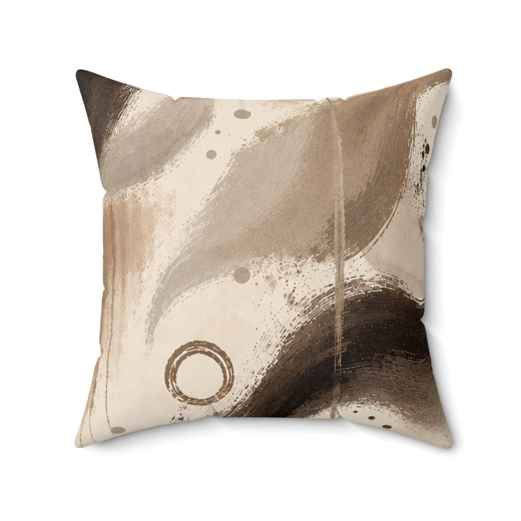 Abstract Earthtone Decorative Pillow — Neutral Brown Swirl Accent Cushion