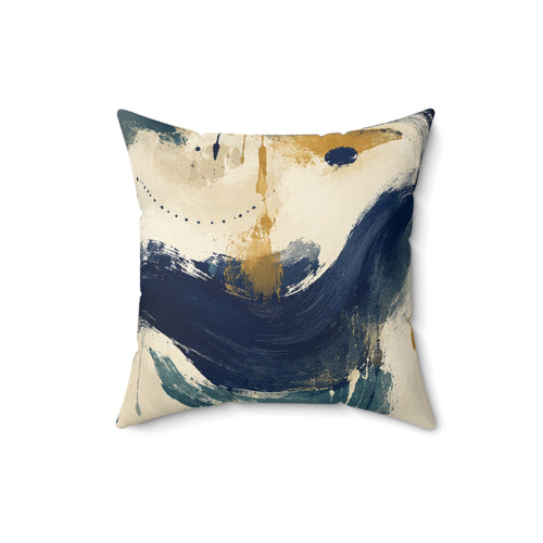 Abstract Coastal Brushstroke Pillow - Blue & Gold Decorative Throw Cushion