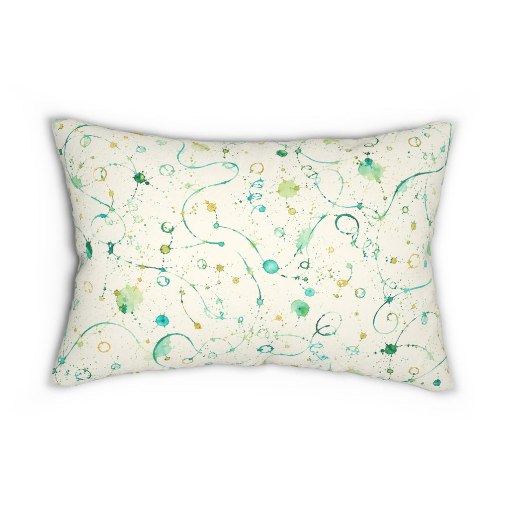 Abstract Teal Swirl Lumbar Pillow — Watercolor Splatter Decorative Cushion