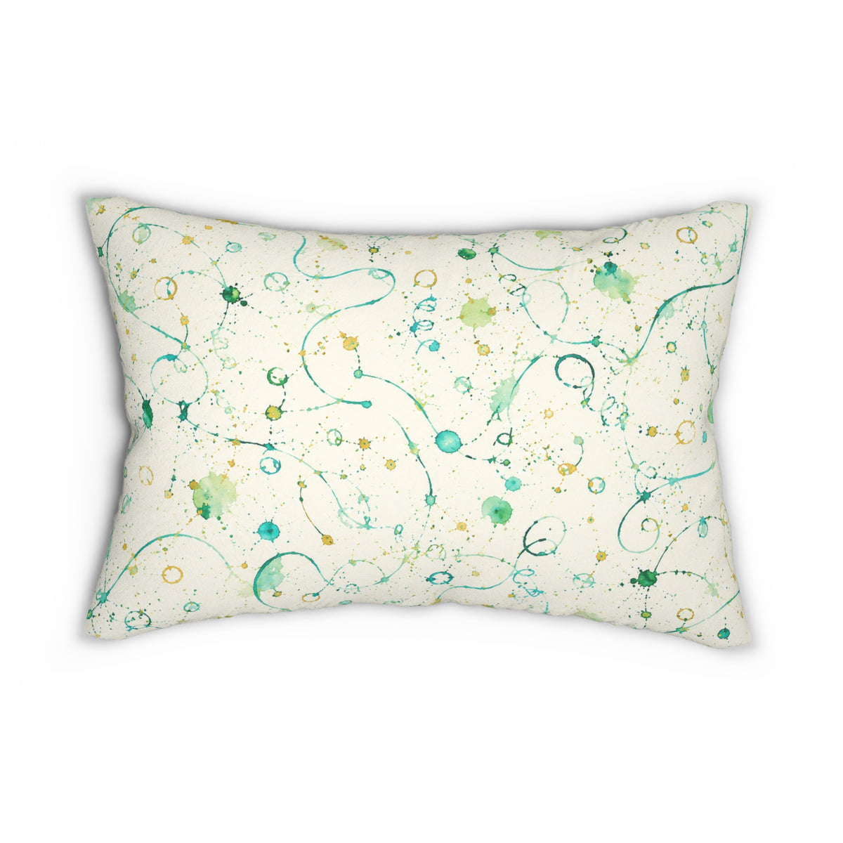 Abstract Teal Swirl Lumbar Pillow — Watercolor Splatter Decorative Cushion