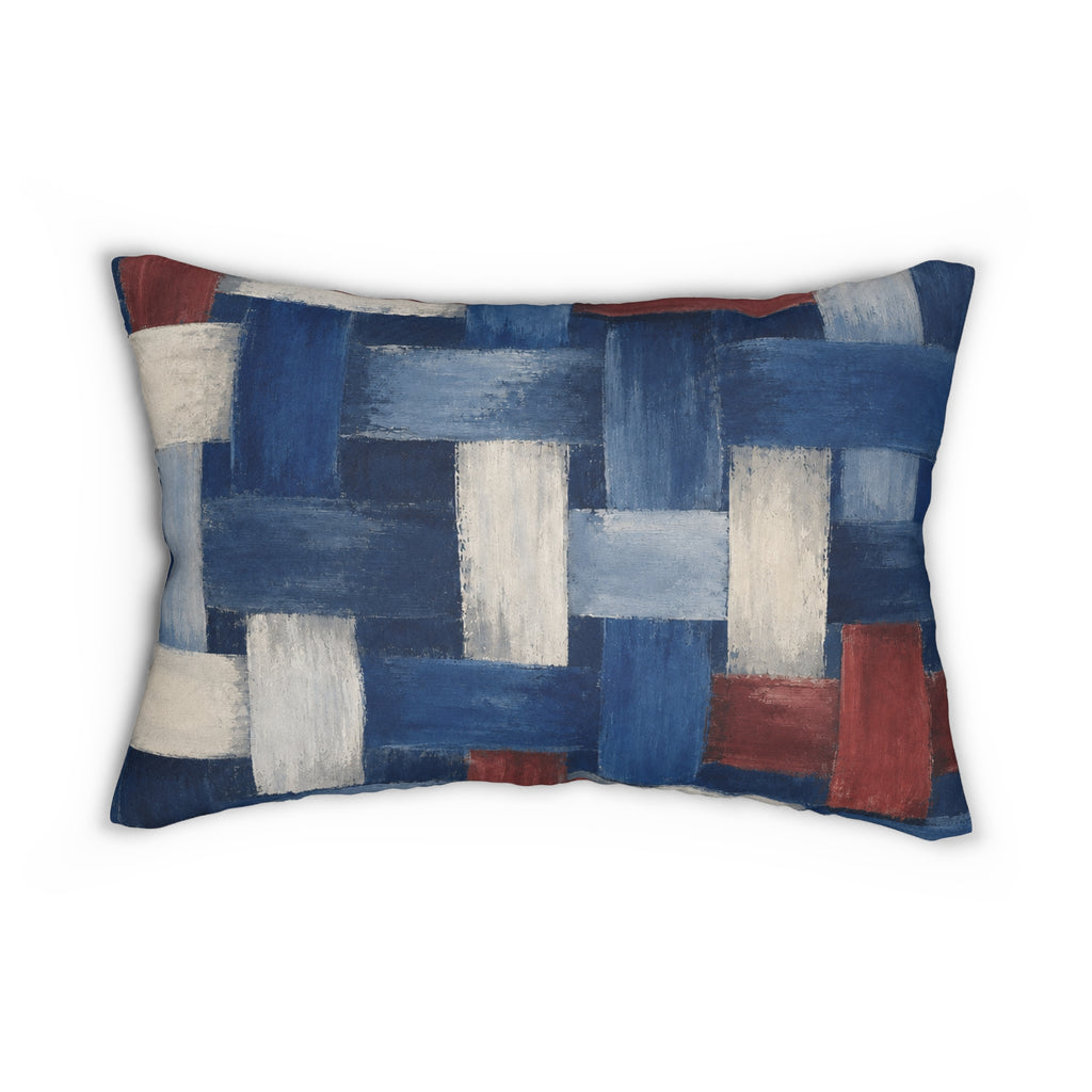 Woven Brushstroke Lumbar Pillow — Patriotic Blue Red Decorative Accent