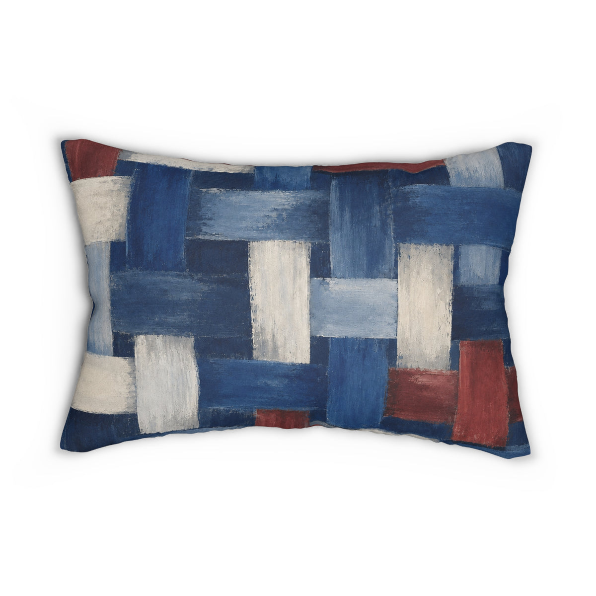 Woven Brushstroke Lumbar Pillow — Patriotic Blue Red Decorative Accent