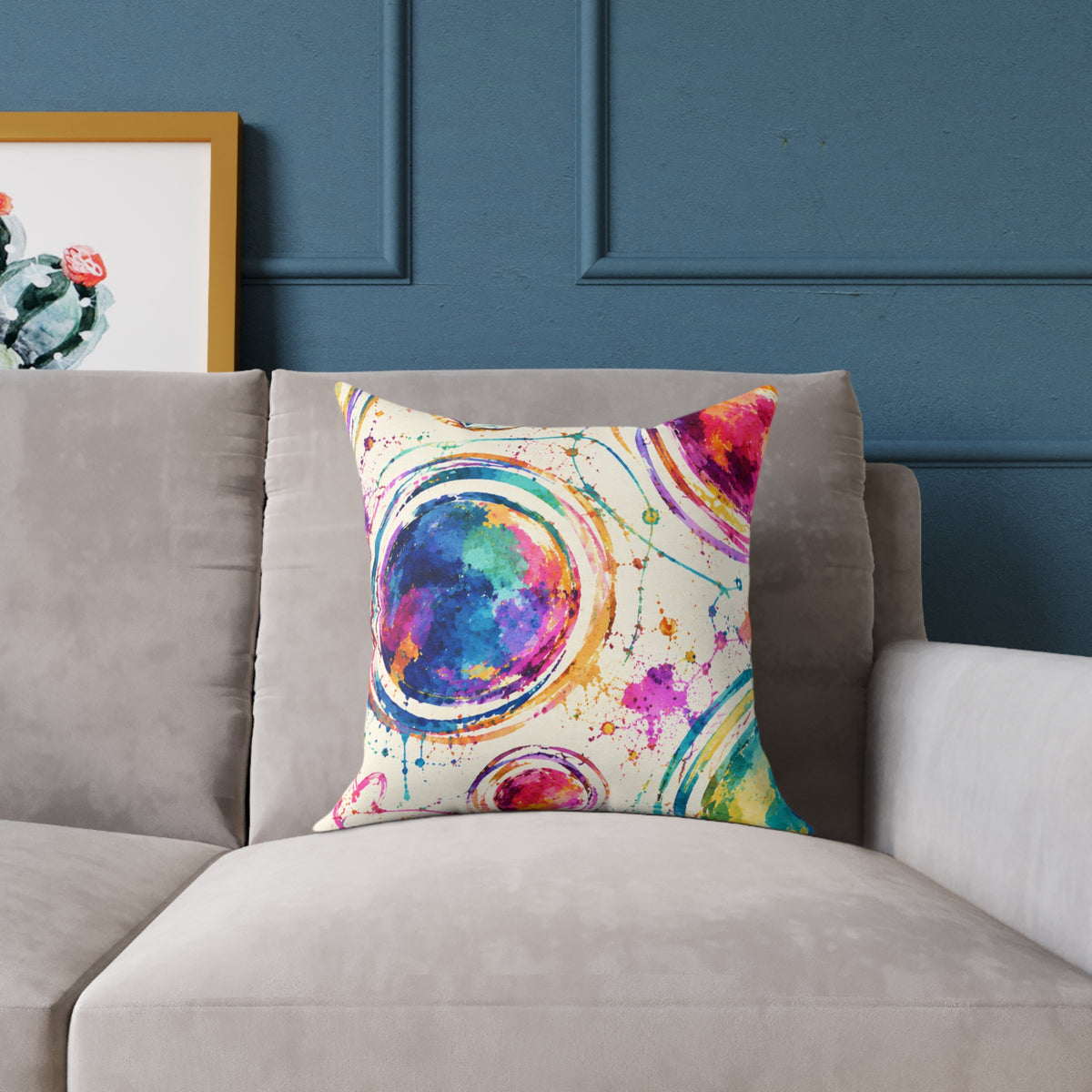 Acrylic Galaxy Circles Pillow — Colorful Abstract Decorative Throw Pillow