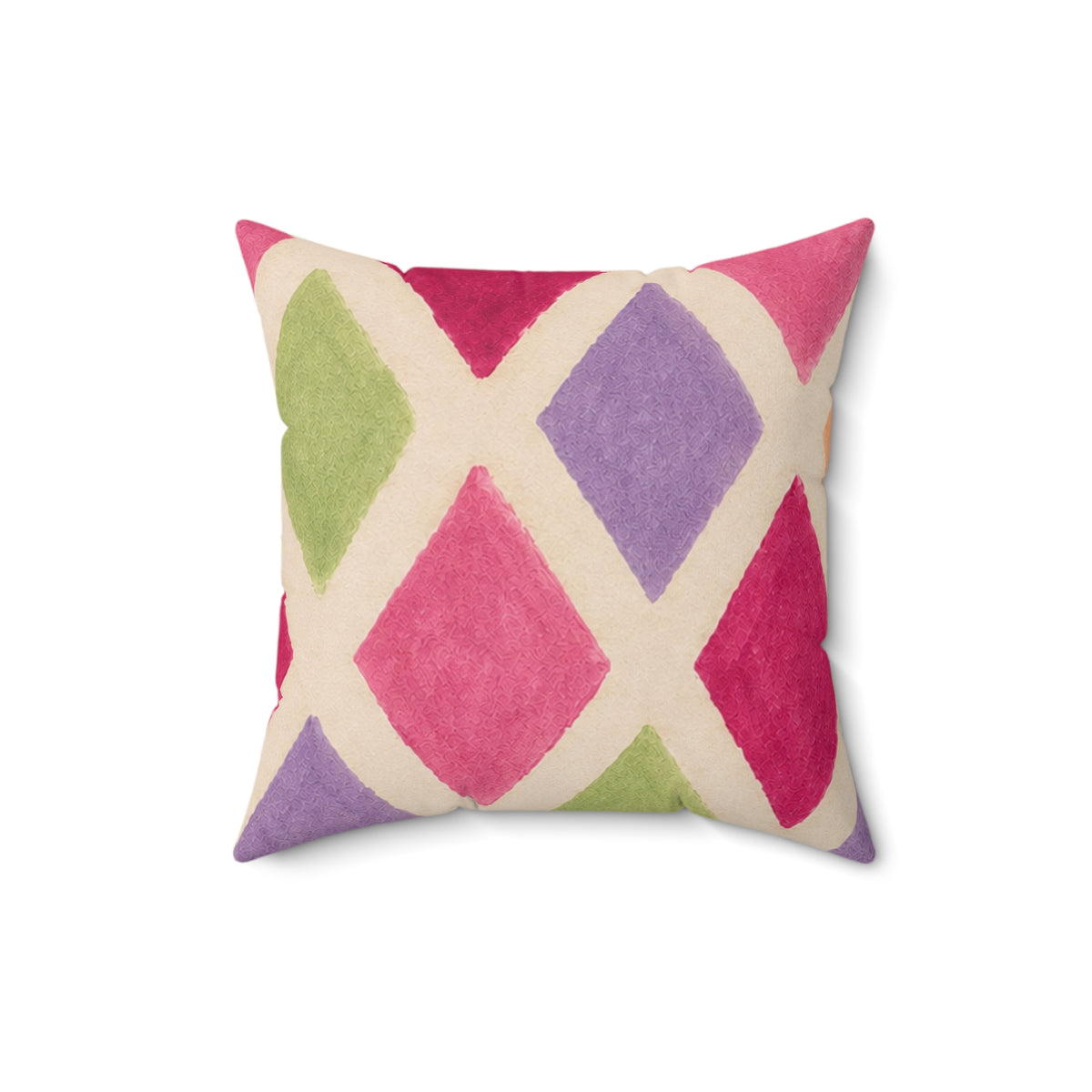 Colorful Harlequin Pattern Square Pillow — Pink & Pastel Decorative Throw Pillow