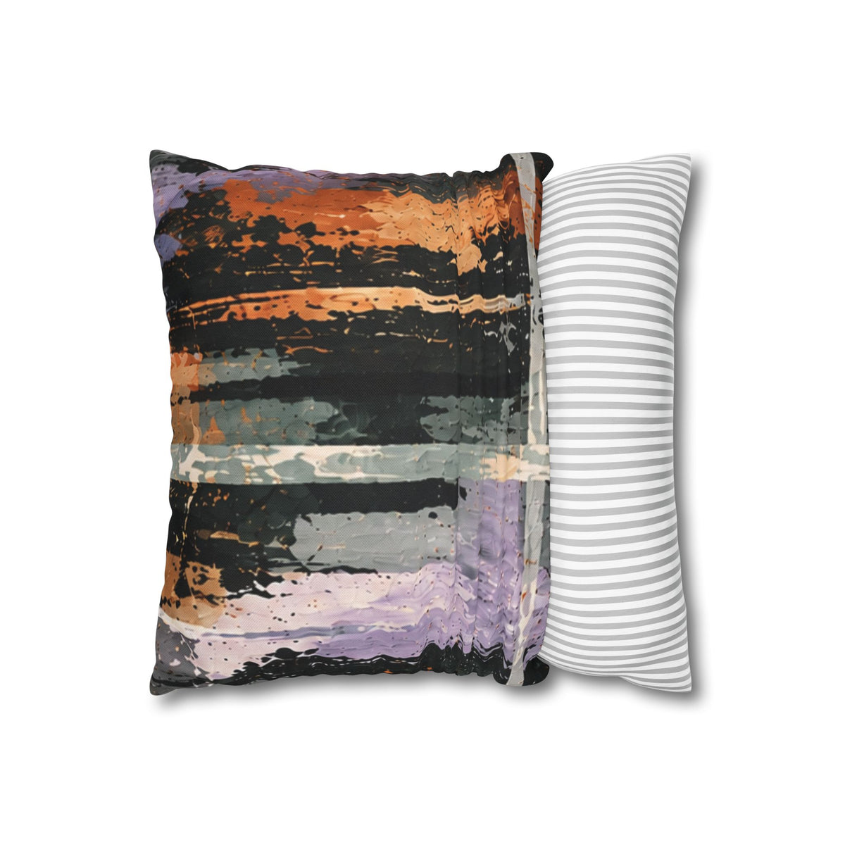 Abstract Striped Accent Pillowcase — Orange & Purple Modern Throw Pillow Cover