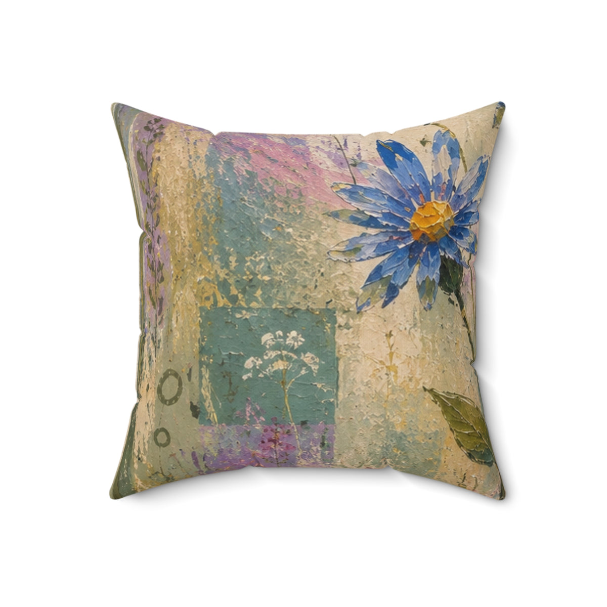Floral Art Throw Pillow — Pastel Blue Daisy Decorative Pillow