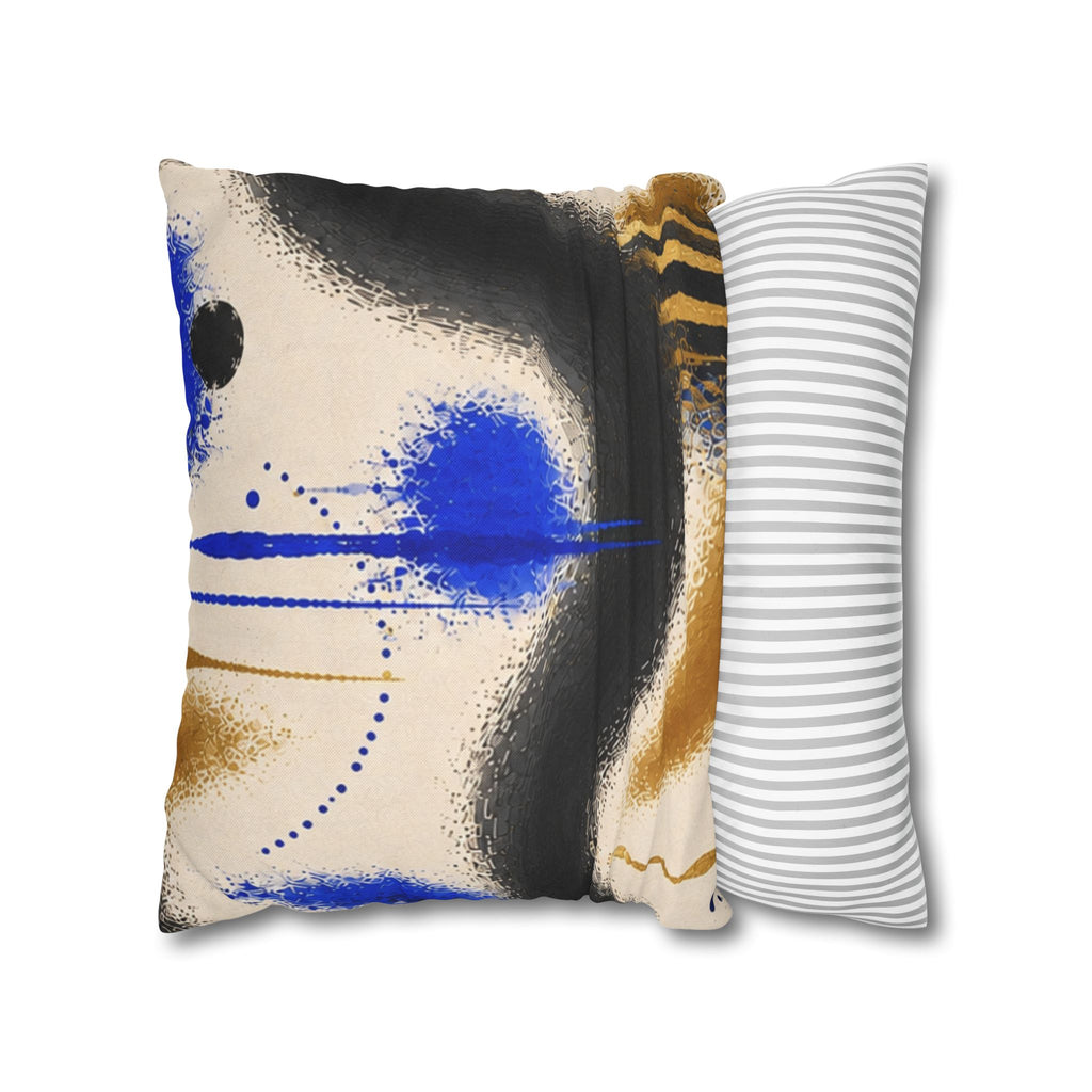 Abstract Blue & Gold Art Pillow - Modern Square Decorative Throw Pillowcase