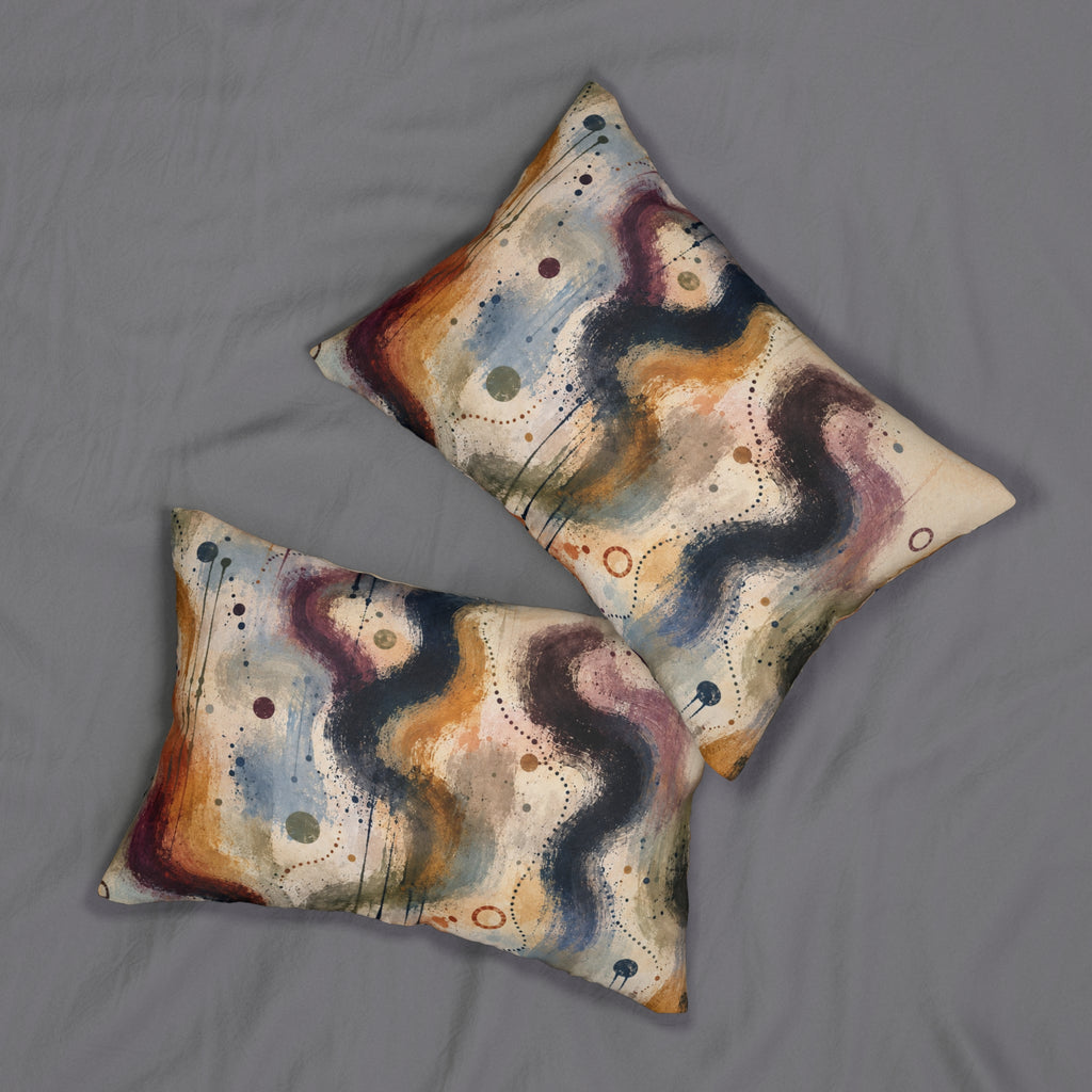 Cream and rust with dark accents abstract  Lumbar Pillow — Boho Wave Accent Cushion
