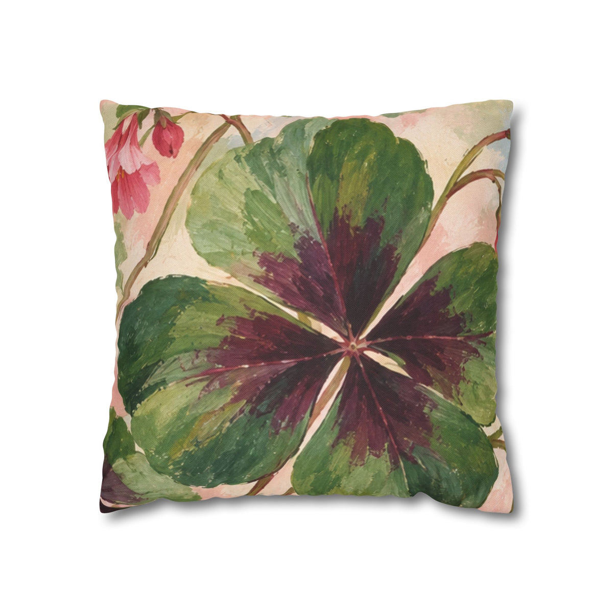 Cushion covers Botanical Clover Decorative Pillowcase — Floral Green Four-Leaf Throw Pillow Cover