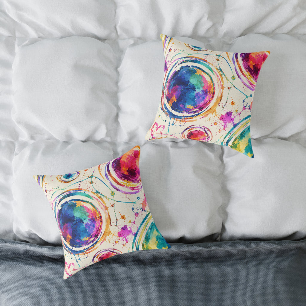 Acrylic Galaxy Circles Pillow — Colorful Abstract Decorative Throw Pillow