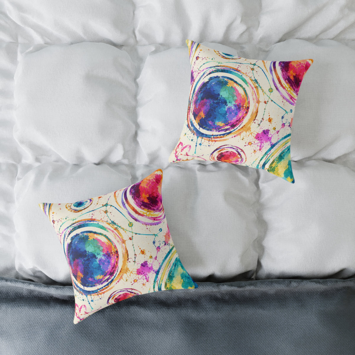 Acrylic Galaxy Circles Pillow — Colorful Abstract Decorative Throw Pillow
