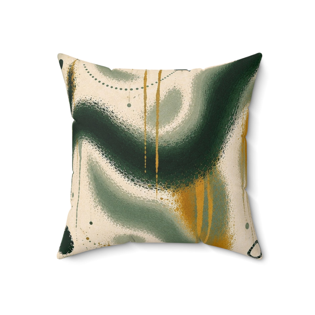 Abstract Green & Gold Throw Pillow — Modern Swirl Decorative Cushion