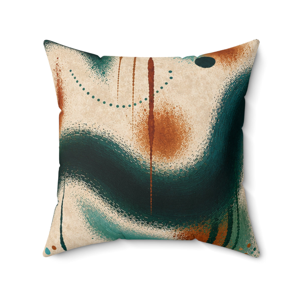 Abstract Teal & Rust Decorative Pillow - Modern Fluid Art Square Throw Pillow