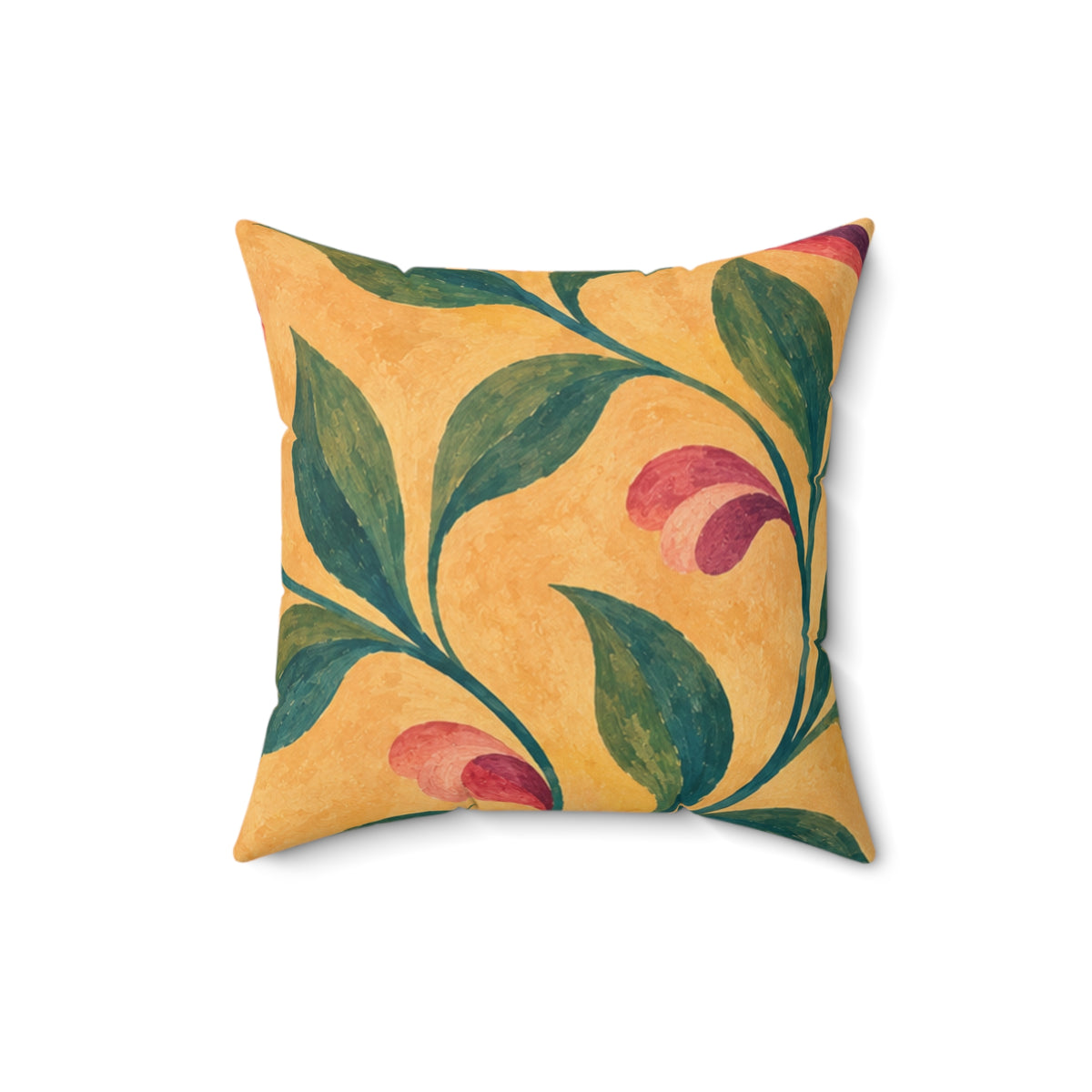 Yellow Botanical Throw Pillow — Handpainted Floral Square Accent Pillow