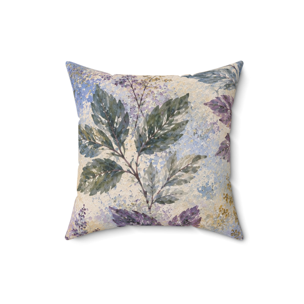 Botanical Watercolor Pillow — Blue & Purple Leaf Decorative Throw Pillow