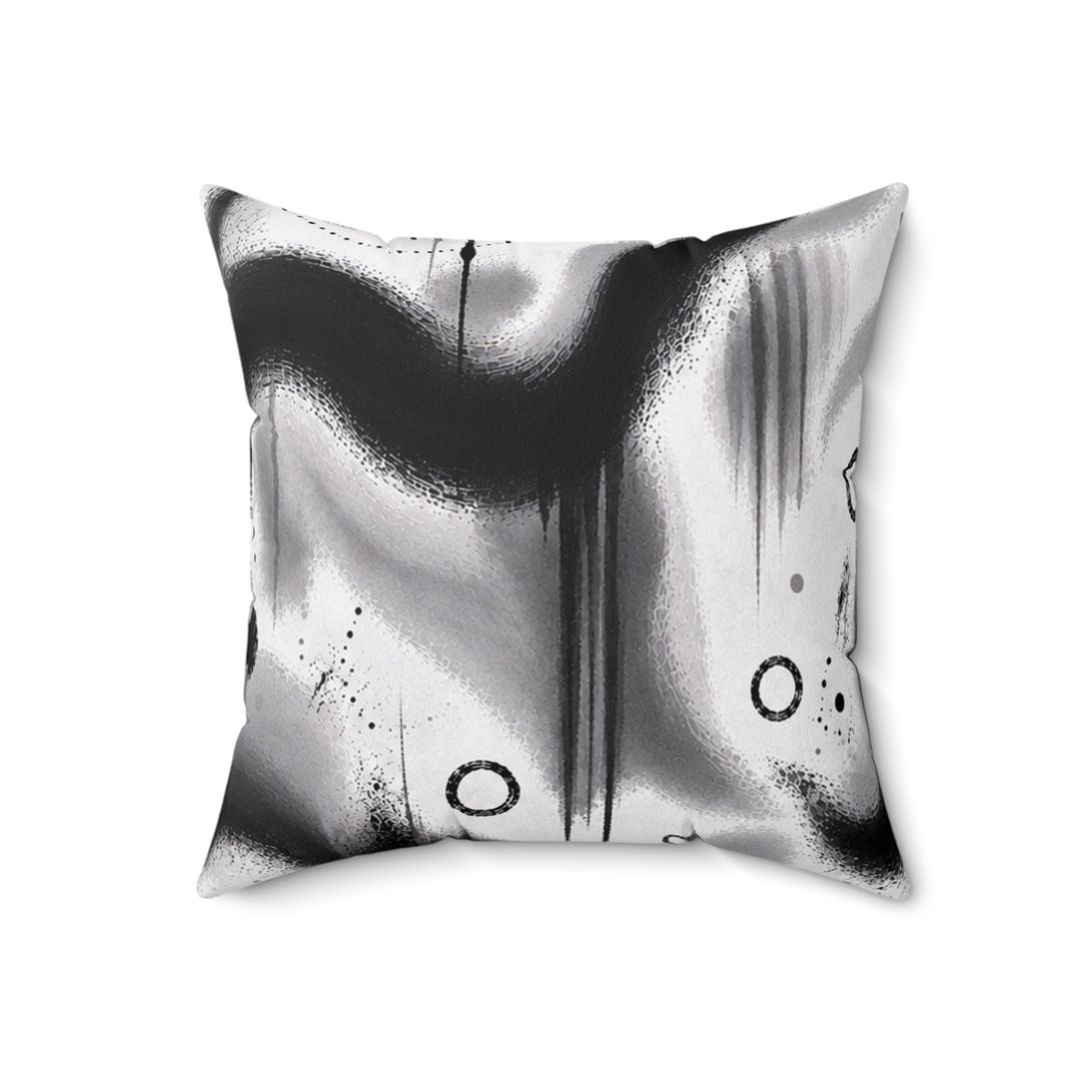 Abstract Black & White Spray Art Square Pillow — Modern Decorative Throw Pillow