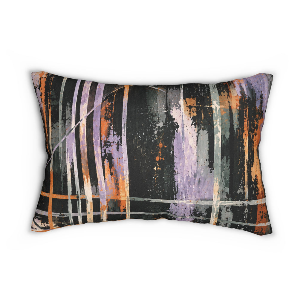 Abstract Brushstroke Lumbar Pillow — Modern Black, Orange & Lilac Accent Cushion