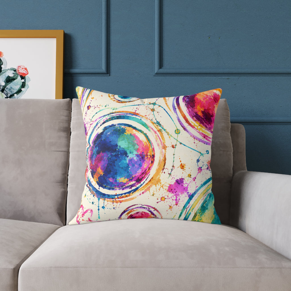 Acrylic Galaxy Circles Pillow — Colorful Abstract Decorative Throw Pillow
