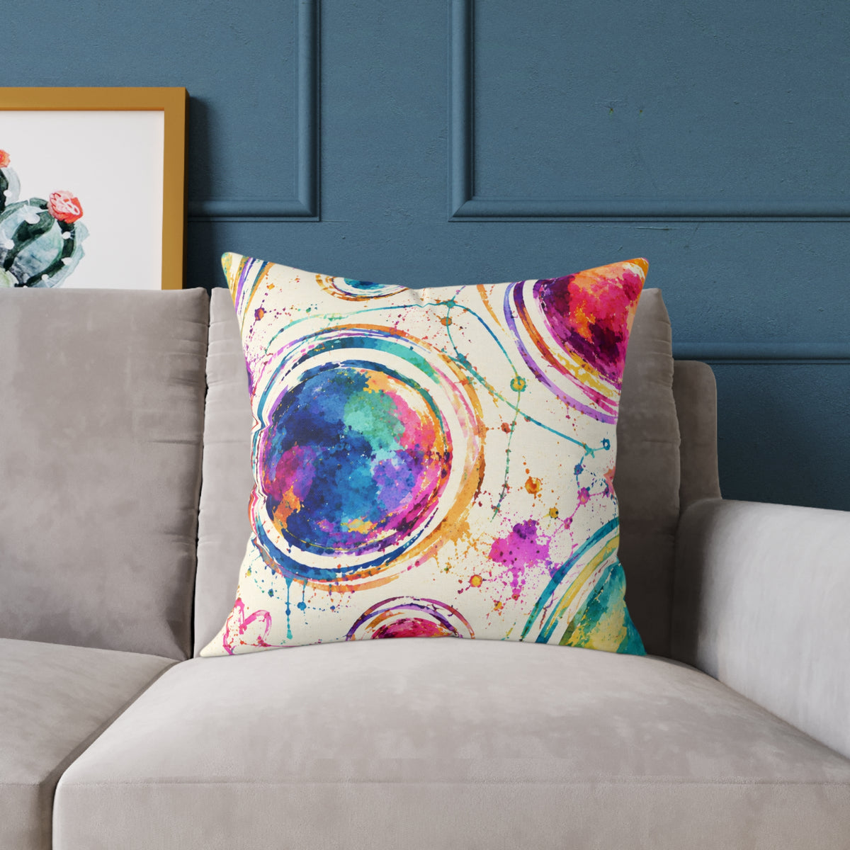 Acrylic Galaxy Circles Pillow — Colorful Abstract Decorative Throw Pillow