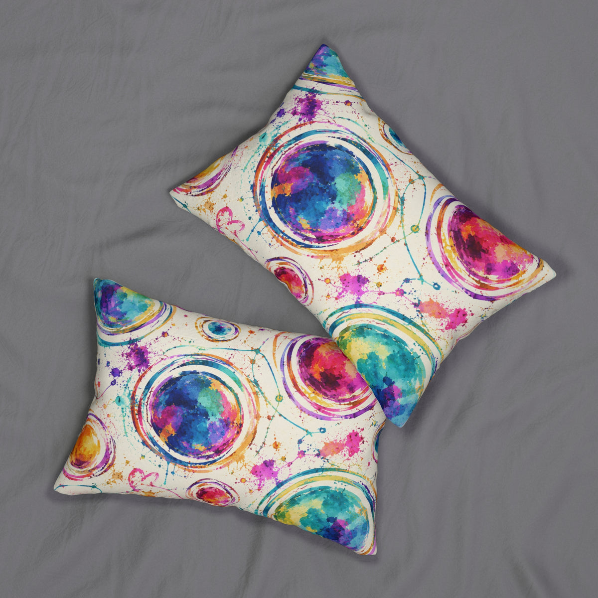 Acrylic Planet Lumbar Pillow — Colorful Abstract Circle Accent