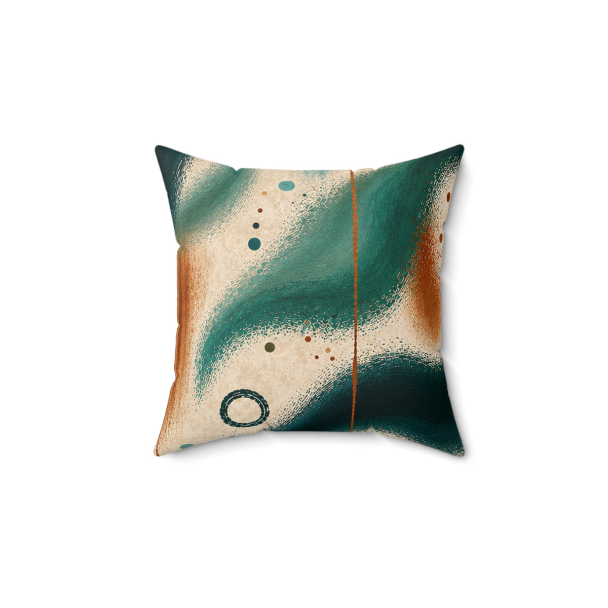 Abstract Teal & Rust Decorative Pillow - Modern Fluid Art Square Throw Pillow