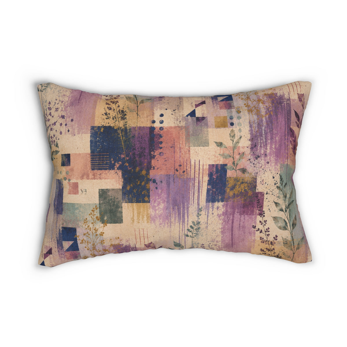 Abstract Floral Lumbar Pillow — Purple Geometric Brushstroke Decorative Pillow