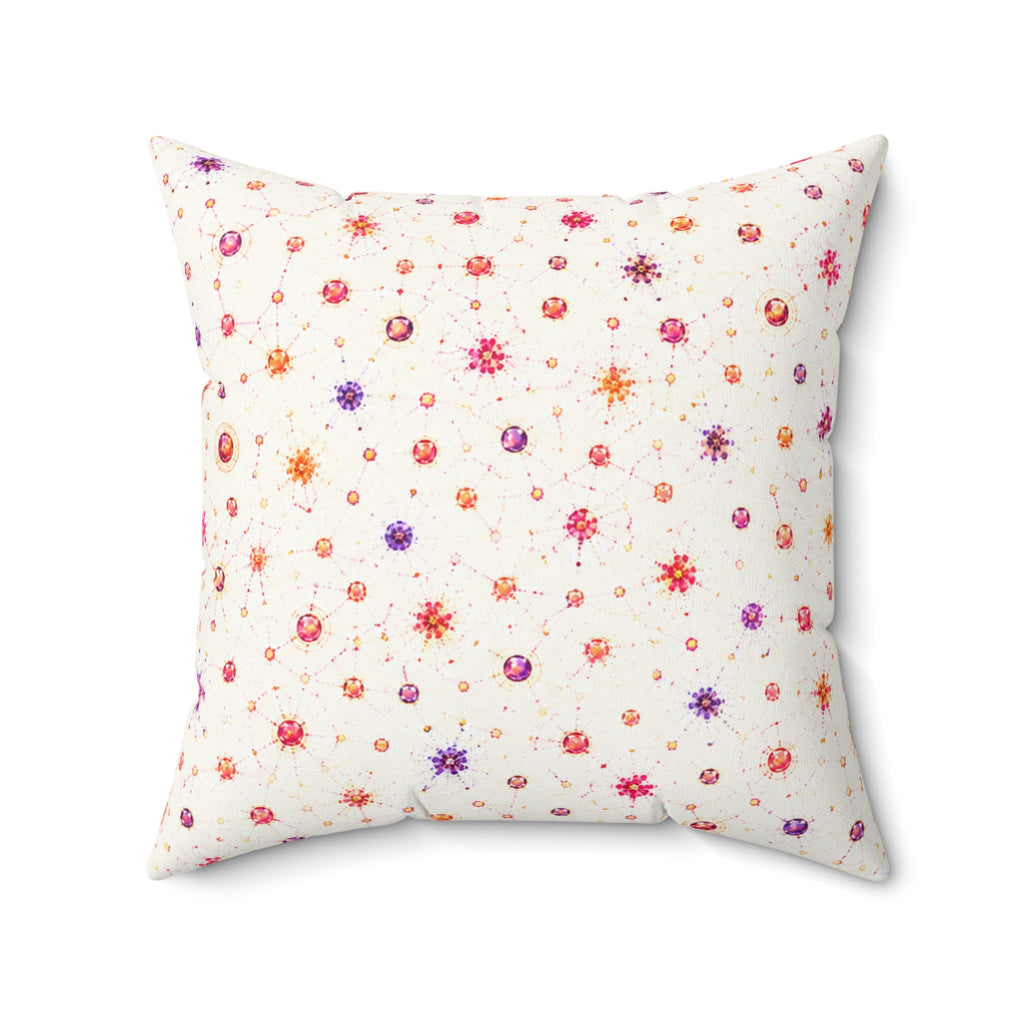 Floral Confetti Square Pillow — Pink & Orange Watercolor Ditsy Throw Pillow