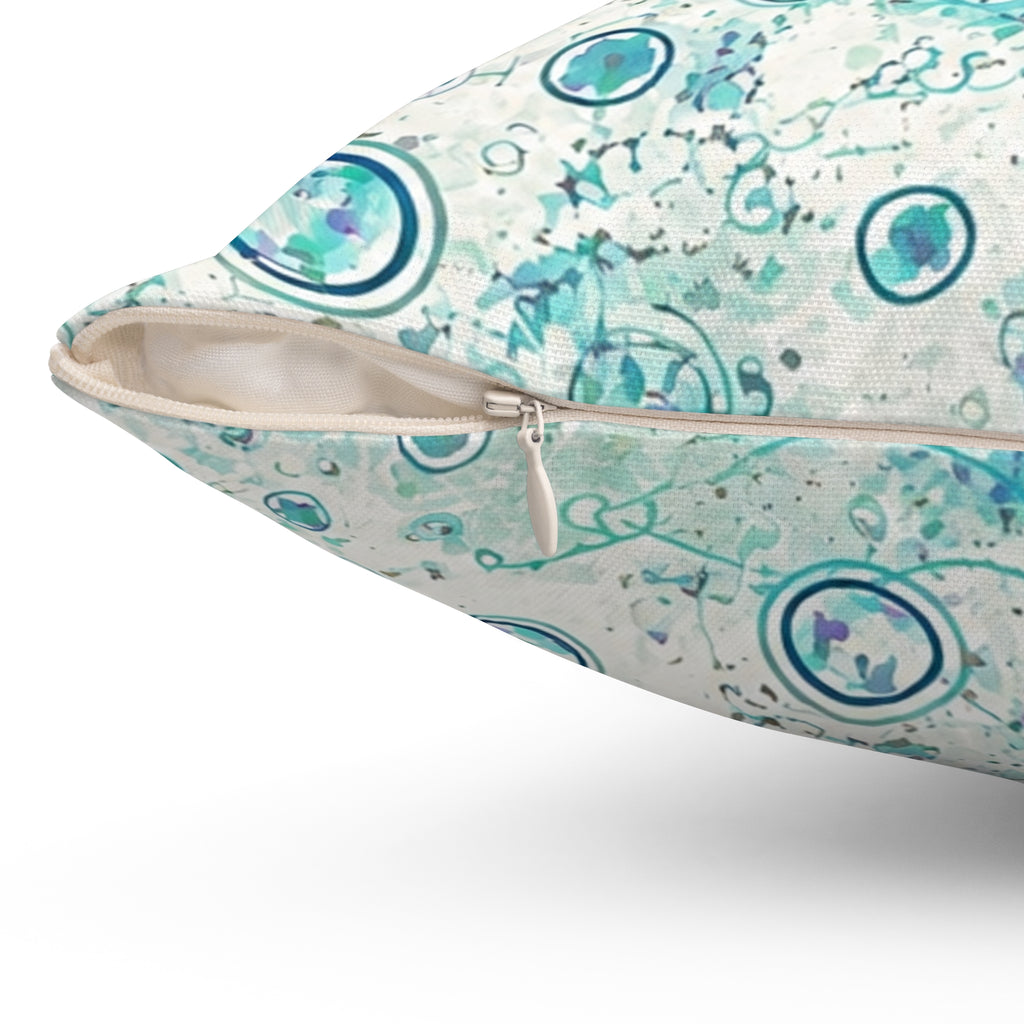 Ocean Bubble Decorative Pillow — Teal Blue Abstract Coastal Accent