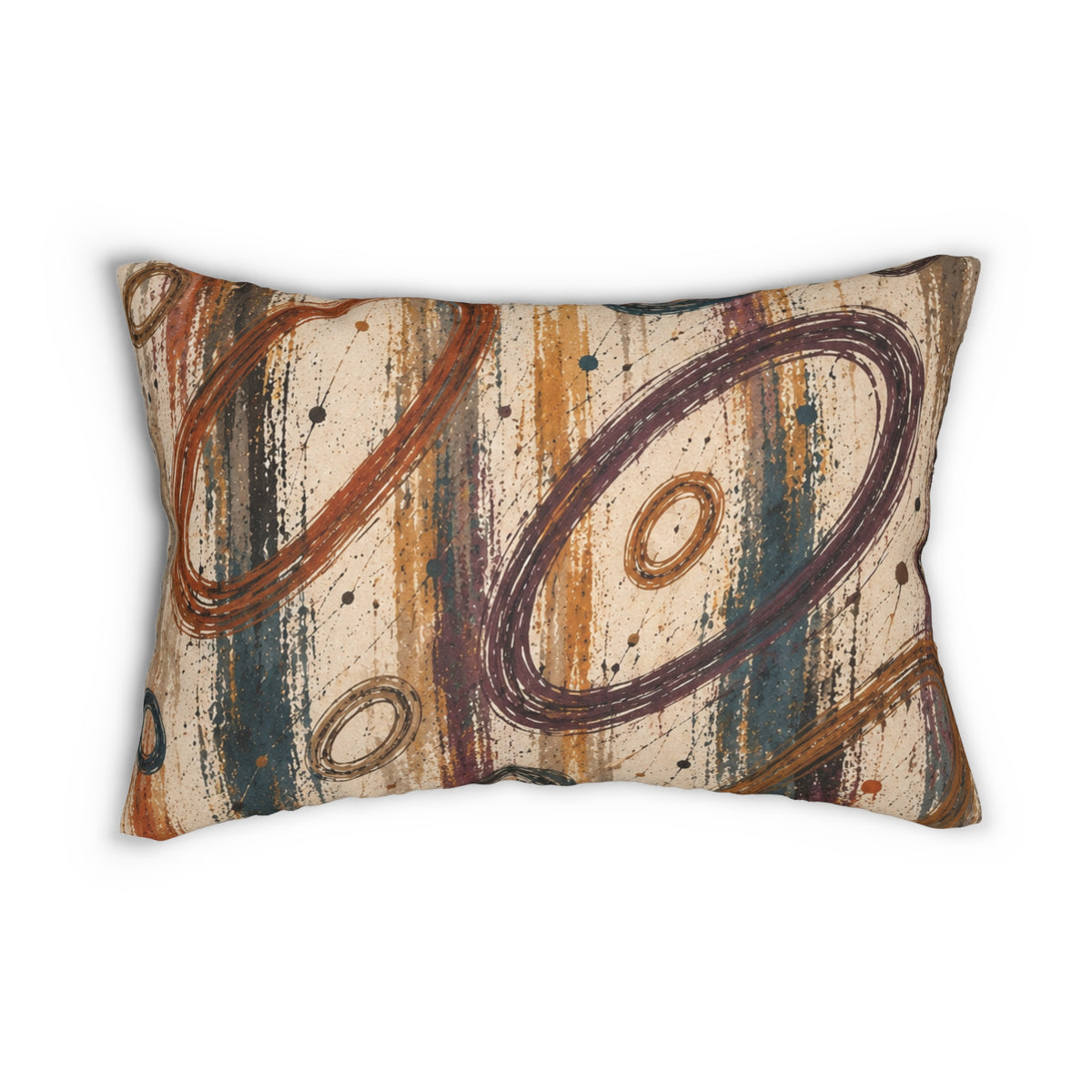Abstract Rustic Circles Lumbar Pillow — Boho Earth-Tone Decorative Throw Pillow
