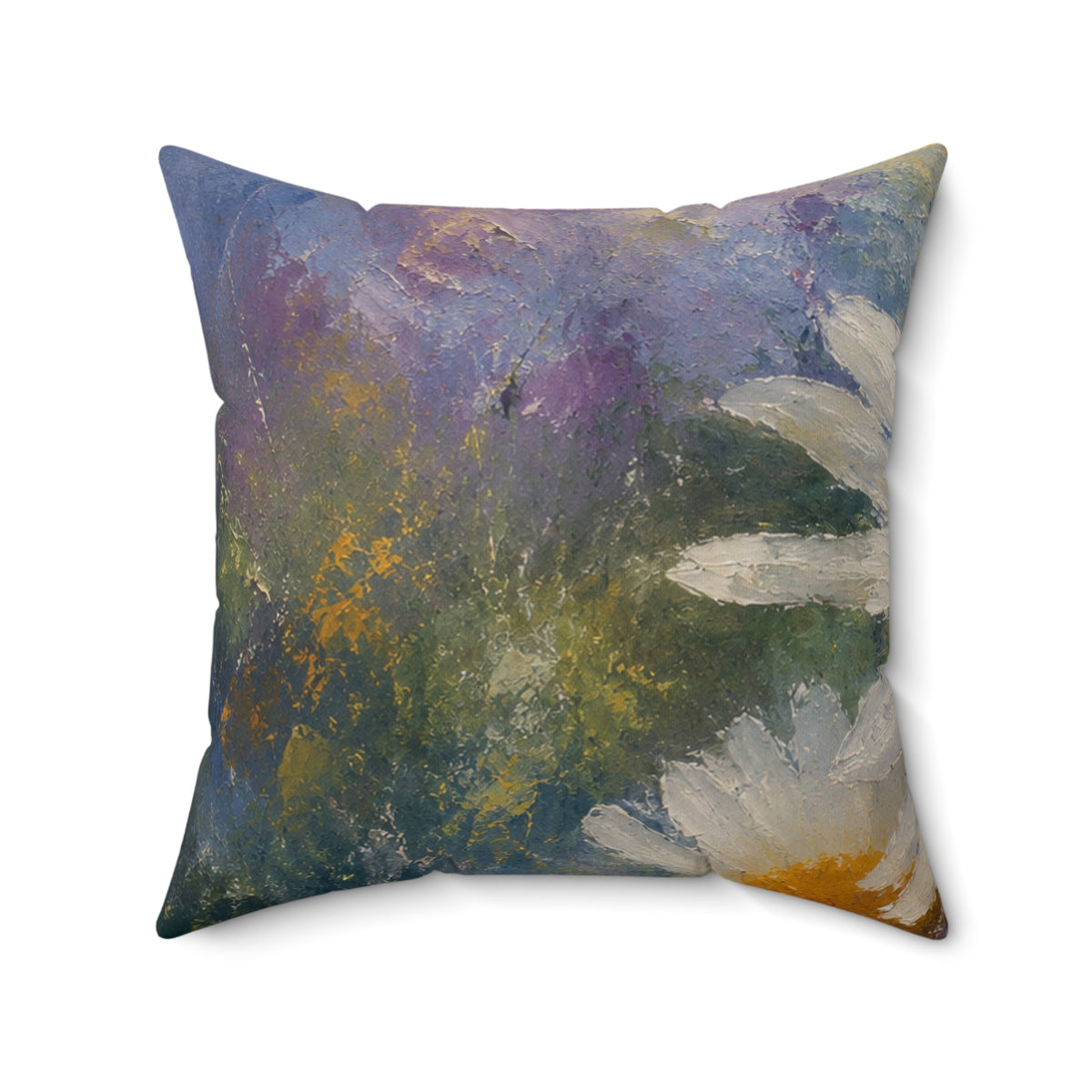 Daisy Garden Decorative Pillow — Floral Painted Accent Cushion