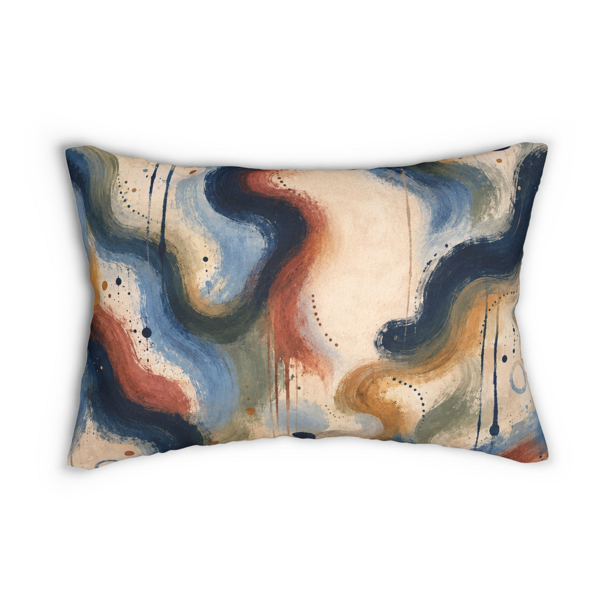 Abstract Watercolor Lumbar Pillow — Blue Rust Wave Accent Cushion
