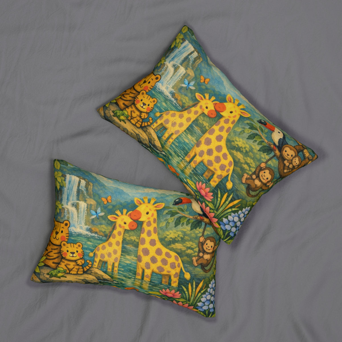 Giraffe Friends Nursery Lumbar Pillow — Jungle Animal Kids Throw Pillow