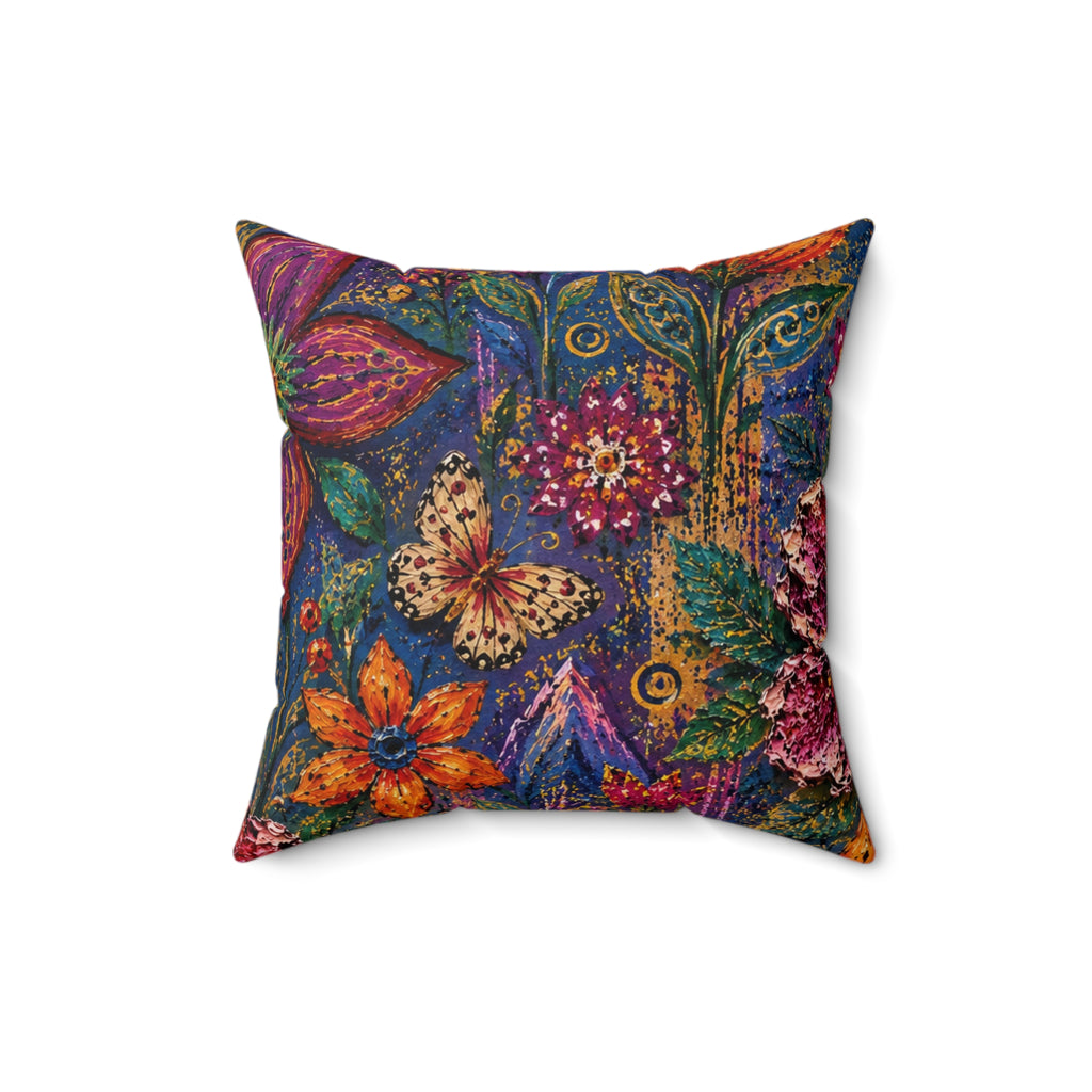 Bohemian Floral Throw Pillow — Colorful Garden Pattern