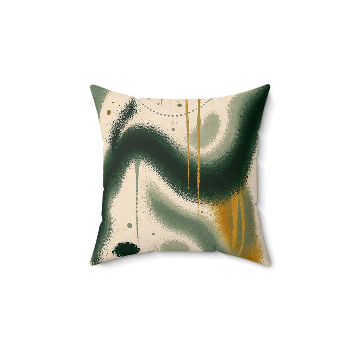Abstract Green & Gold Throw Pillow — Modern Swirl Decorative Cushion